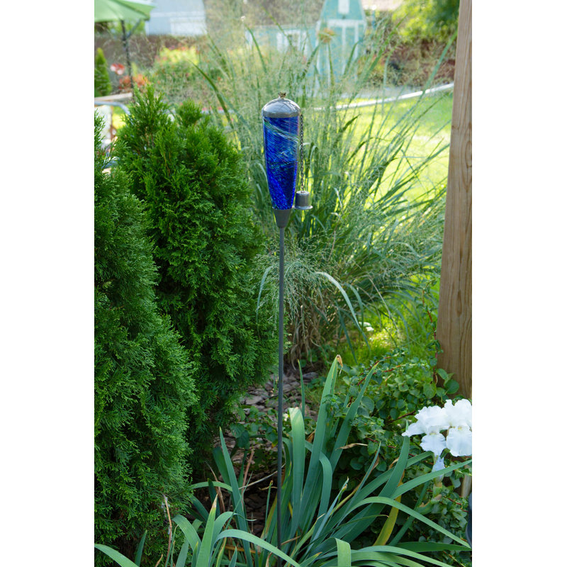 Genesis Blue Hand-Blown Glass and Metal Oil Torch