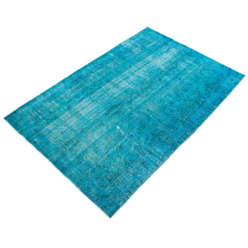 Tapis turquoise en laine noué à la main de conception unique 6 pi 11 po x 10 pi 3 po Hyrum