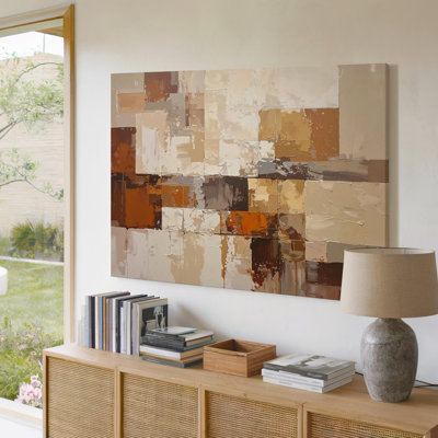 Art mural sur toile, géométrie chaude, abstrait, toile de terre, art moderne, prêt à accrocher, galerie, décoration intérieure, conception moderne
