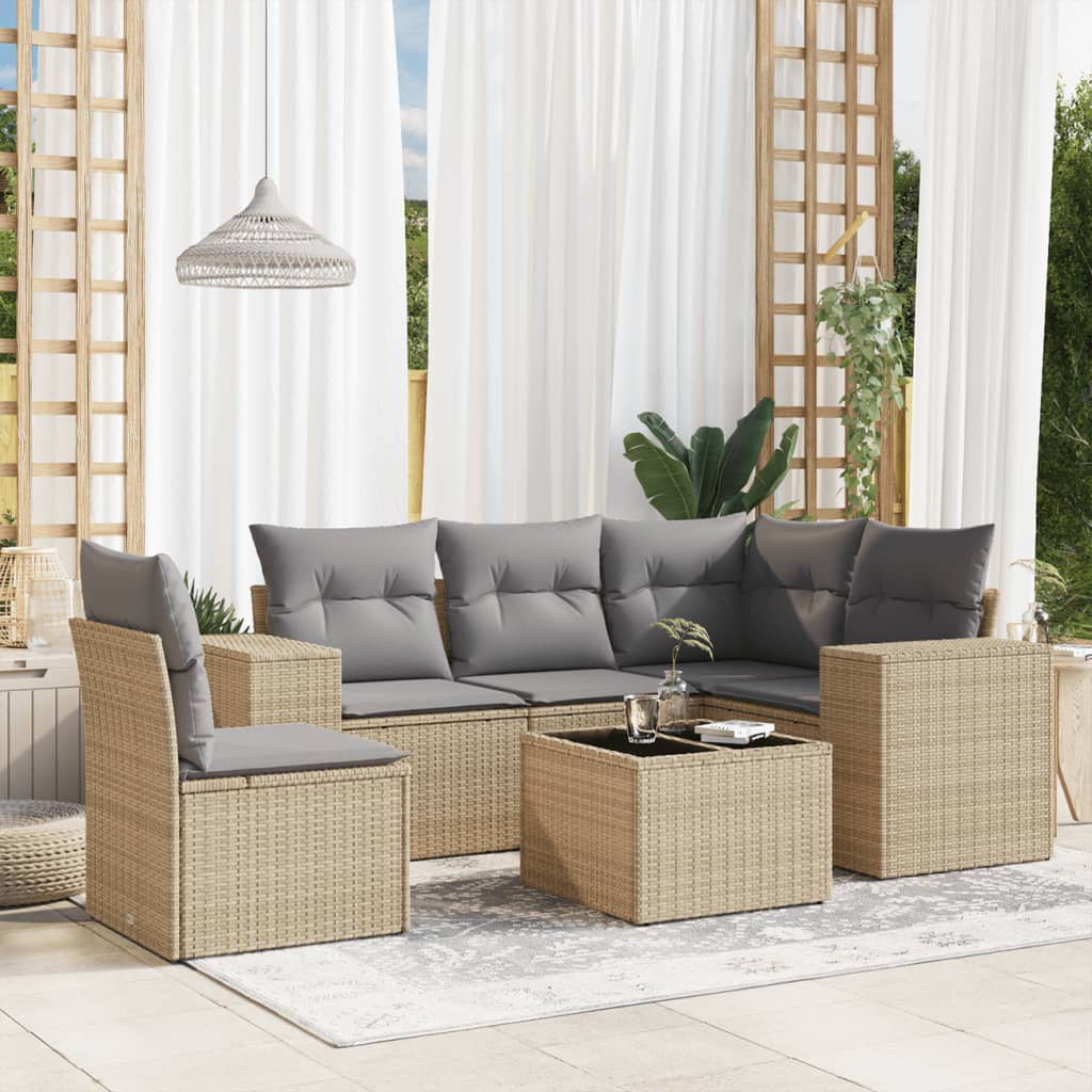 Vidaxl 6-Tlg. Garten-Sofagarnitur Mit Kissen Beige Poly Rattan