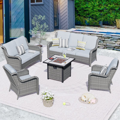Ensemble de conversation avec canapé en rotin 7 pièces avec coussin