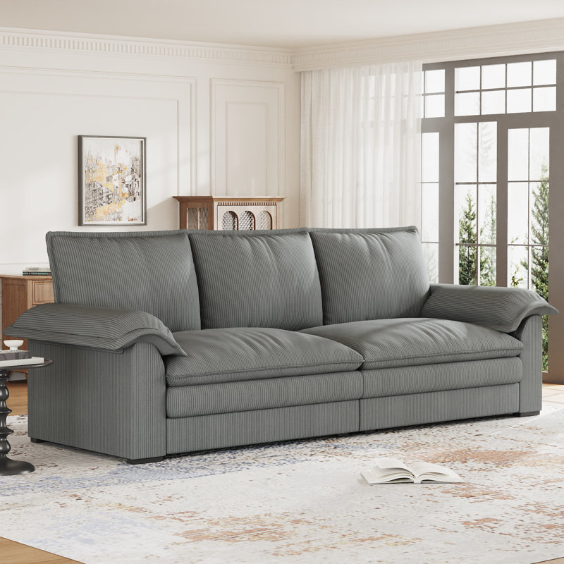 Modern Oversize Sofa 265cm Corduroy Sofa with 4 Seats No Tool Assembly Multi-Layered Cushion, Grey