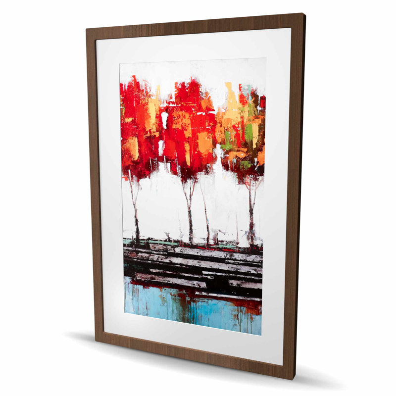 Abstrait arbres de style industriel - reproduction encadrée pour chambre à coucher, Brun