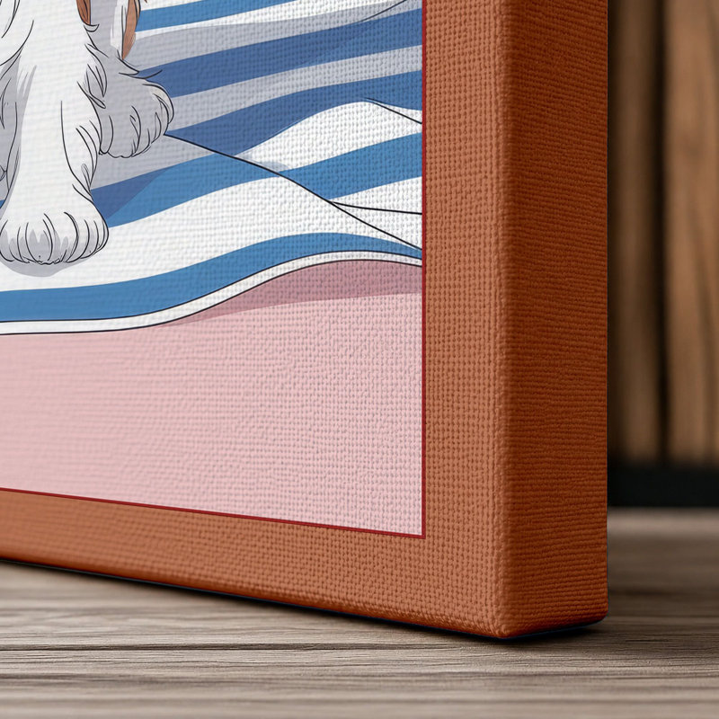 Spaniel in Straw Hat Modern 1 Piece Wrapped Canvas Wall Art, 30x20 - 76.2 x 50.8 cm, Terracotta Border