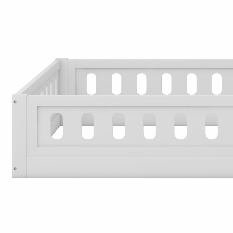 Wood Platform Bed With Guardrail, White