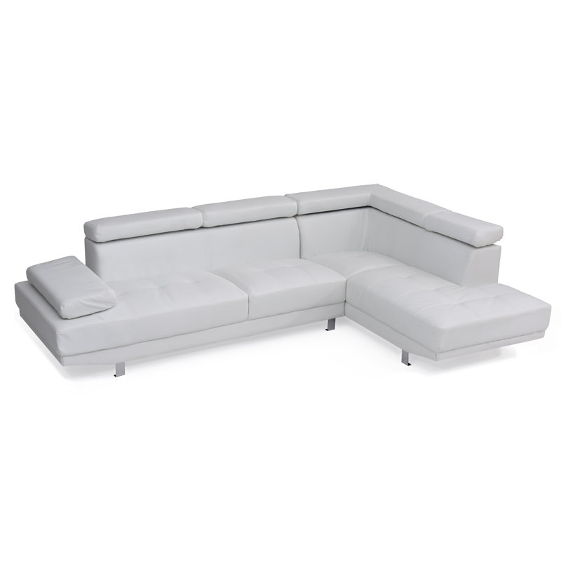 Riveredge Corner Right Facing Sectional with Adjustable Headrests, Faux Leather, White