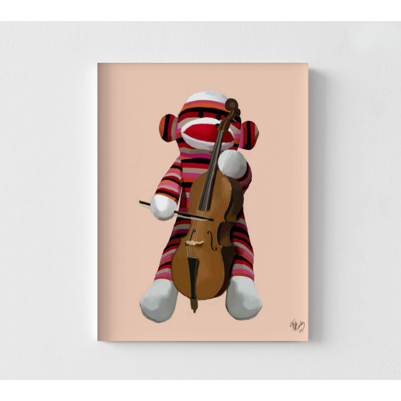 Adorable affiche de singe mignon, imprimé animal chaussette encadrée, impression d'affiche violoncelle, impression d'art affiche musicale, impression d'animal drôle, art mural encadré