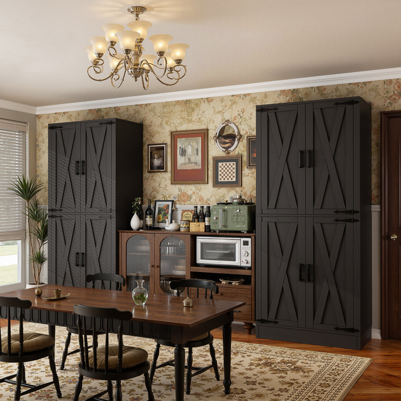 Armoire de rangement 71 "avec portes et tiroir, Noir, noir, noir, noir