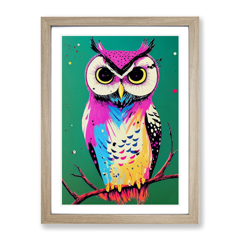 XV1022-4102X Splashed Owl No.1 1 Piece Single Picture Frame Painting, 34cm H x 25cm W x 2cm D, Oak