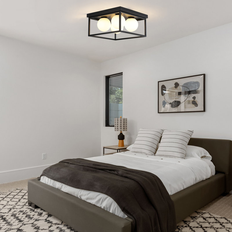 12.6 in. 4-Light Modern Flush Mount Light, Matte Black Finish with Frosted Glass Globes, Matte Black