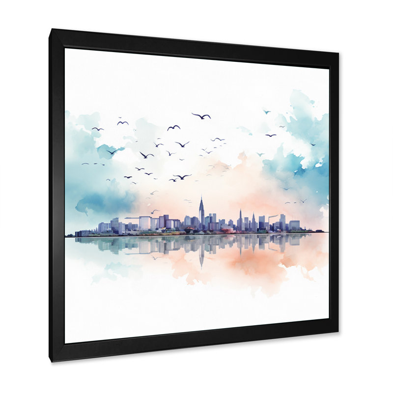 Charleston Skyline - Cityscapes Wall Decor, H 16 po x l 16 po x P 1 po, Cadre photo noir