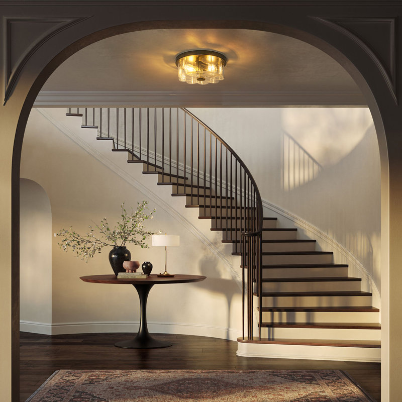 2-Light Modern & Vintage Glass & Metal Flush Mount Ceiling Light 