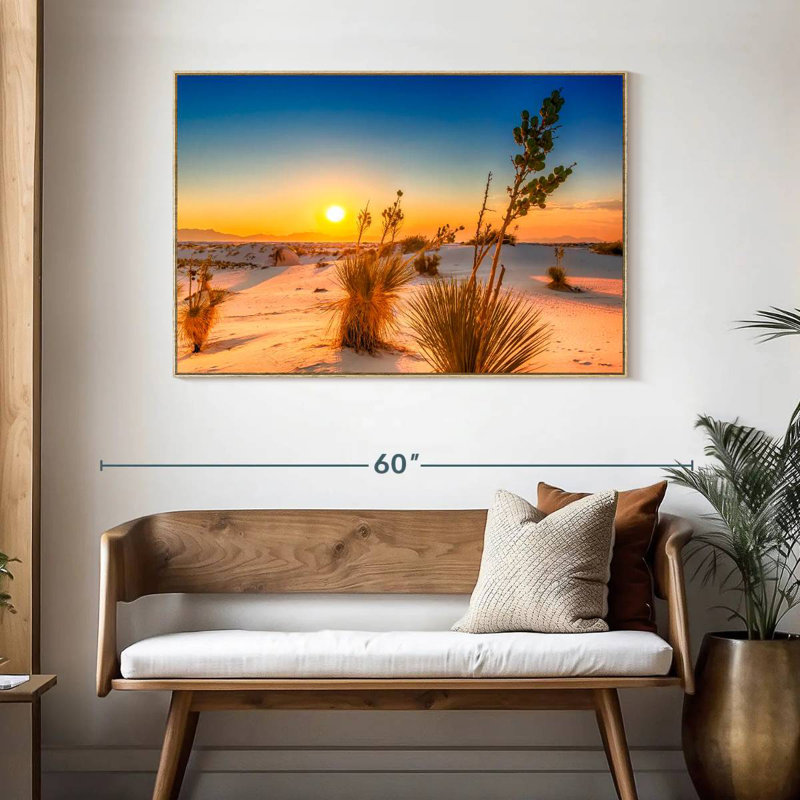 Coucher de soleil White Sands, Cadre flottant en bois naturel, 46 po x 31 po