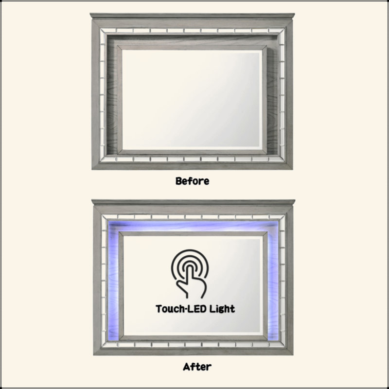 Light Gray Oak Finish Mirror W/Led