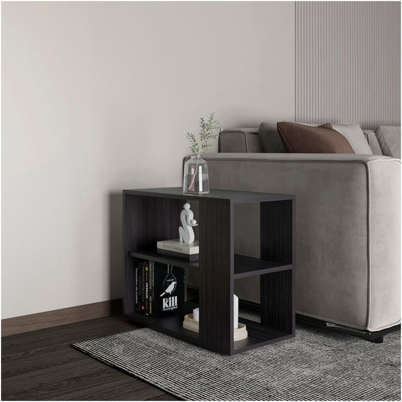 Table console, 4 pieds, 2 tablettes, Noir
