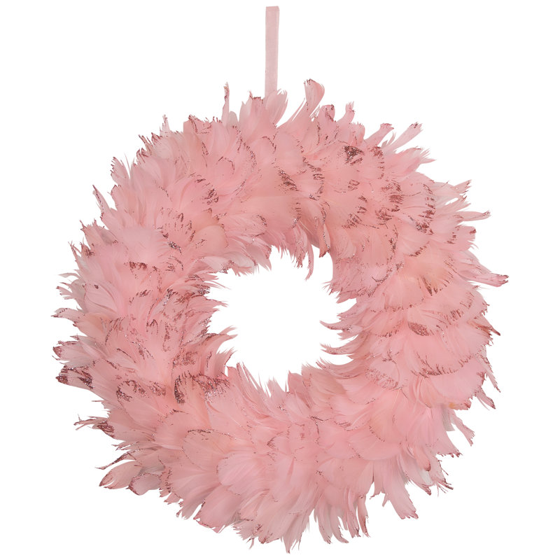 Couronne de Noël à deux tons de plumes - 14,5 po - non éclairée, Rose