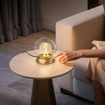 Lampe de table 6,4 po dorée, double lampe de bureau à DEL à double globe avec gradation tactile à 4 étapes et mémoire pour le chevet, la bibliothèque, le bureau personnel
