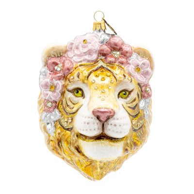 Ornement tigre métallique avec couronne de fleurs