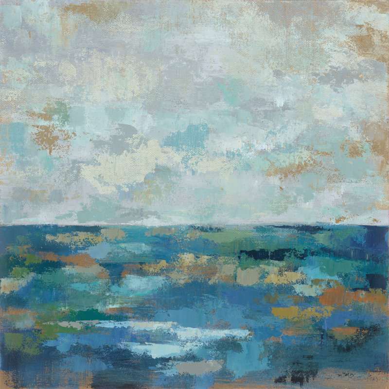 Seascape Sketches I - impression sur toile tendue, H 30 po x l 30 po, Cadre flottant noyer, Non