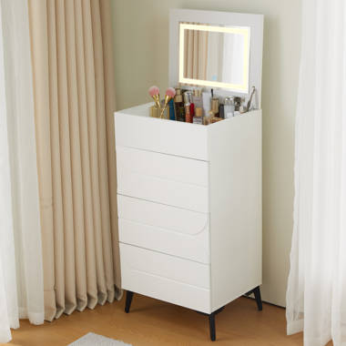 Celestial Dresser with Jewelry Storage, Mirror, 2 Drawers, and Single Door Cabinet Latitude Run Color: White