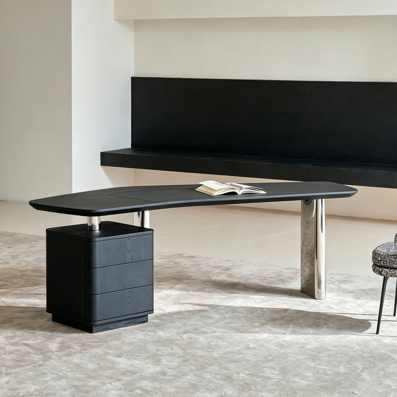 Banc de travail 86,61 "en bois massif noir italien non conventionnel, H 29,53 po x l 86,61 po x P 41,34 po