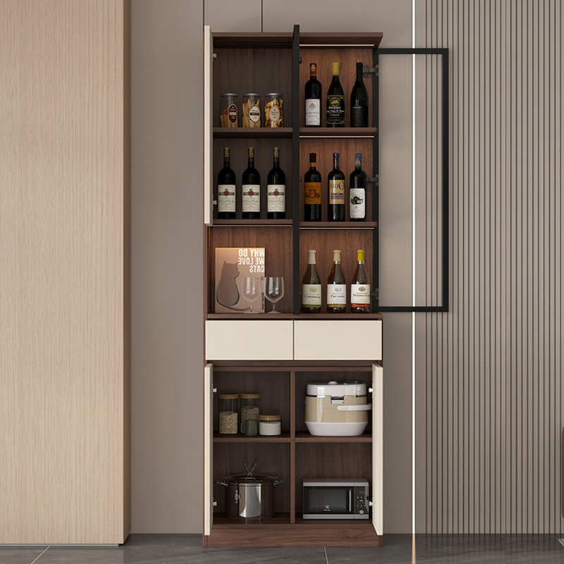 39.37" Lighted Corner Wine Cabinet, Modern Minimalist Sideboard with Glass Doors for Living Room