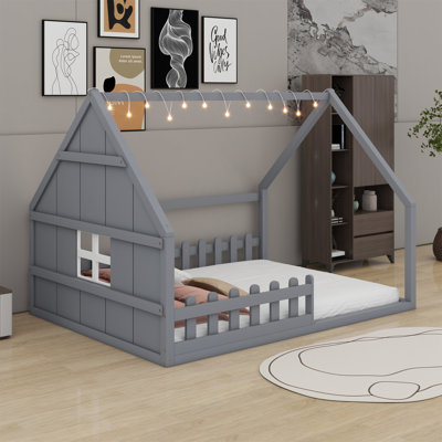 Lit maison avec fenêtre et clôture, DEL