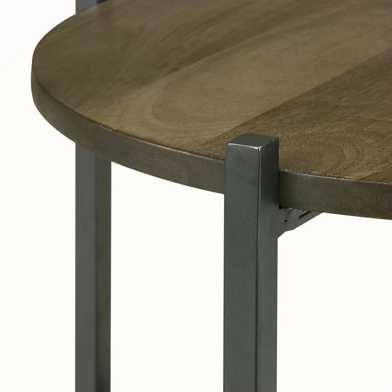 Table d'appoint naturelle et bronze industriel avec tablette inférieure