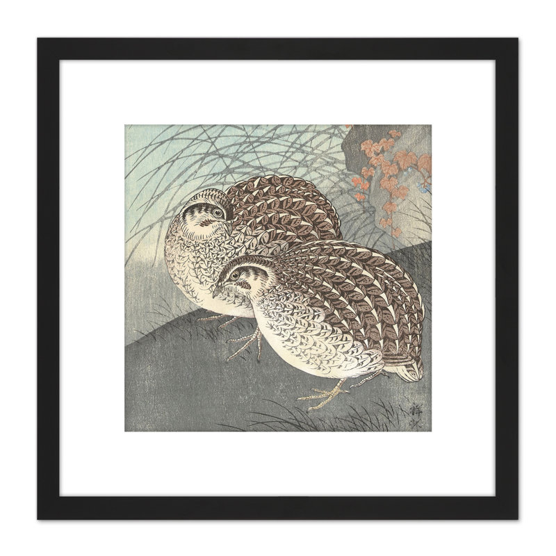 Two Quail Full Moon Japanese by Ohara Koson - Single Picture Frame Painting