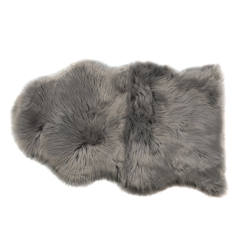 Single Pelt Faux Fur Washable Gray Area Rug - 2' x 3'
