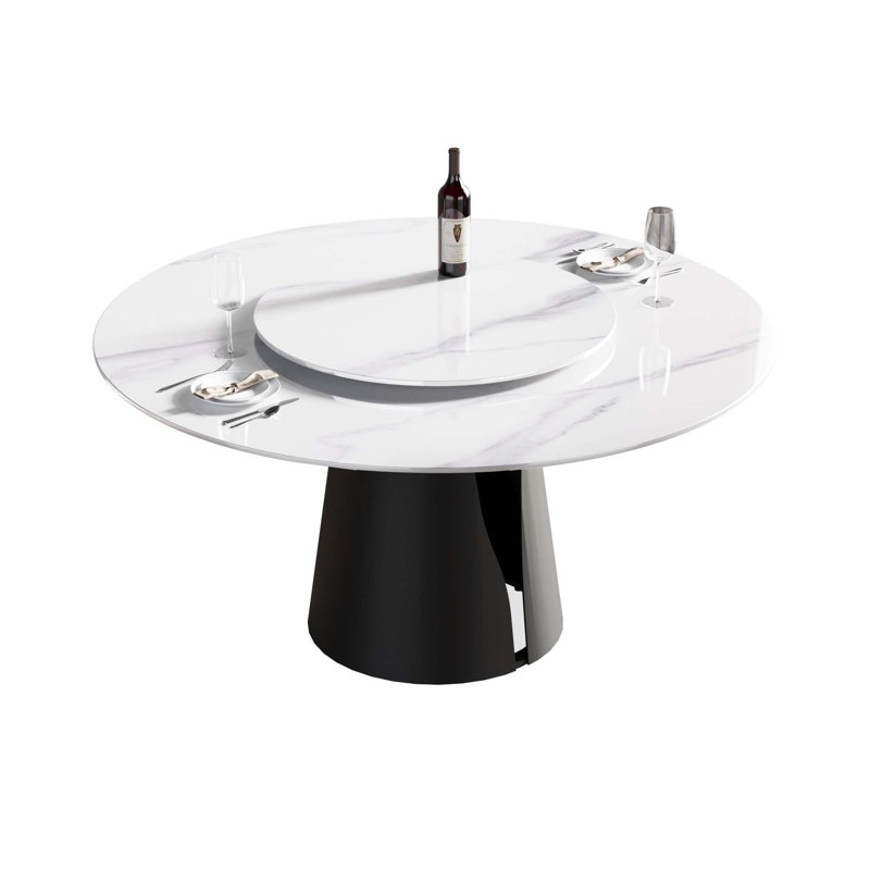 Table de salle à manger moderne en pierre artificielle ronde en acier au carbone, H 29,53 po x L 59,05 po x l 59,05 po, Blanc