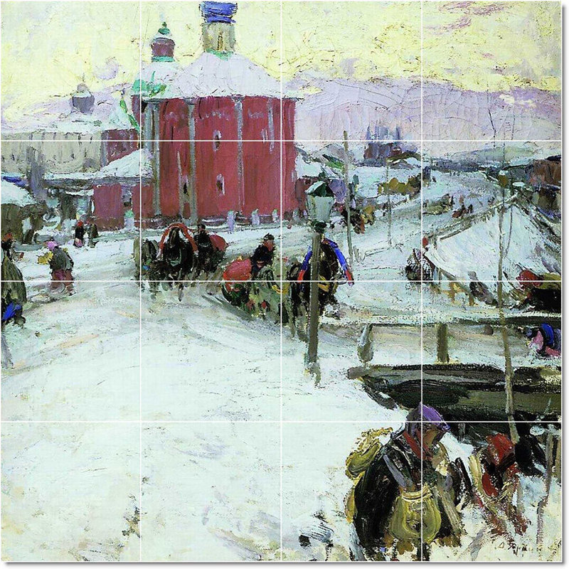 Carreau de céramique décorative 48 po x 24 po 8 po x 8 po, Abram Arkhipov, peinture de village W22007