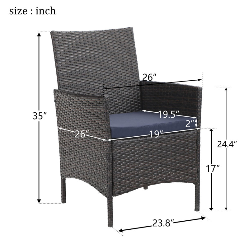 Ensemble repas d'extérieur 3 pièces Leonard avec 2 chaises en rotin brun pour l'extérieur