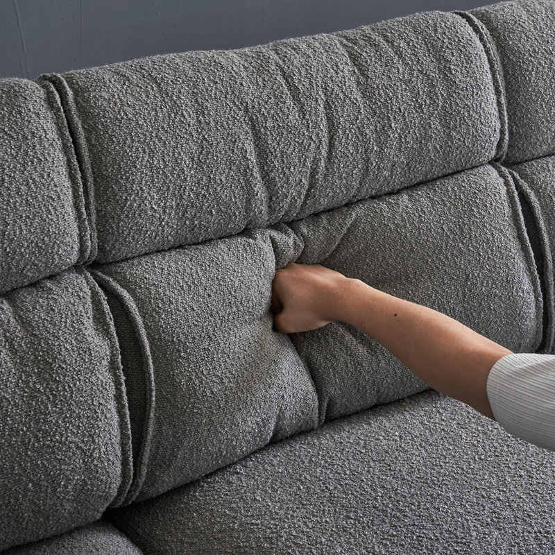 Harwill 112.2'' Velvet Sofa & Chaise, Light Gray Boucle