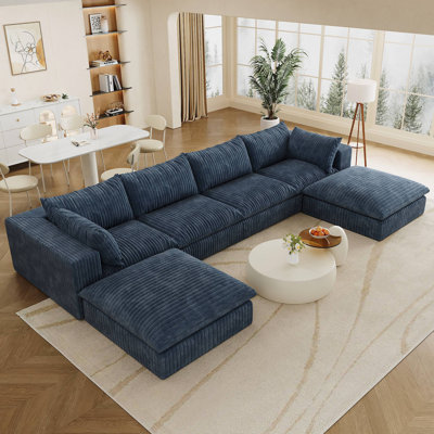 157.6"Cloud Sofa,Corduroy Fabric,Deep Seat Couches,Double-Layer Design,Removable  Cushion,No Assembly,DIY Combination For Living Room, Bedroom,Conference Room ,Apartment