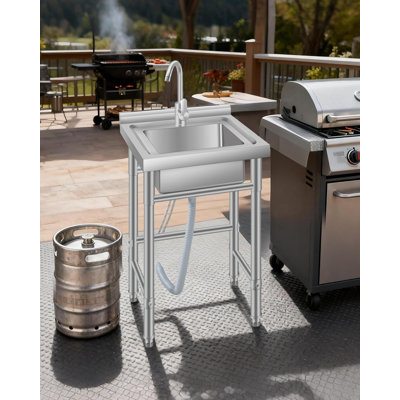 18" Free Standing Utility Sink, Stainless Steel Commercial Single Bowl with Storage Rack & Hot Cold Water Faucet