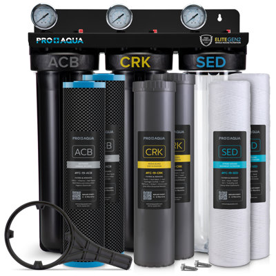 Elite Whole House Water Filter 3-Stage Well Water Filtration System with Gauges, PR Button 1 in. Ports Filter Set