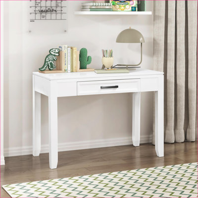 Desks, 42” White Transitional Rustic Writing Desk with Drawer | Wood