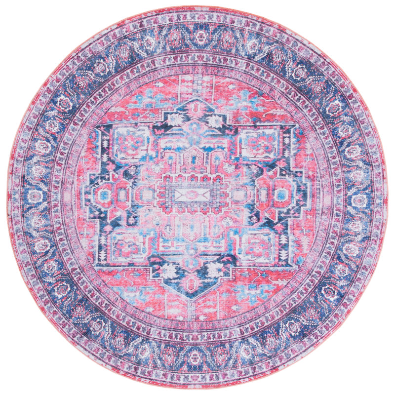 Kingsford Oriental Navy/Pink Area Rug, Round 6'7"