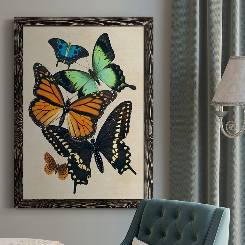 «Ellzey Collage Butterflies I», reproduction d'art sur toile, H 37,5 po x l 27,5 po x P 1 po, Cadre noir