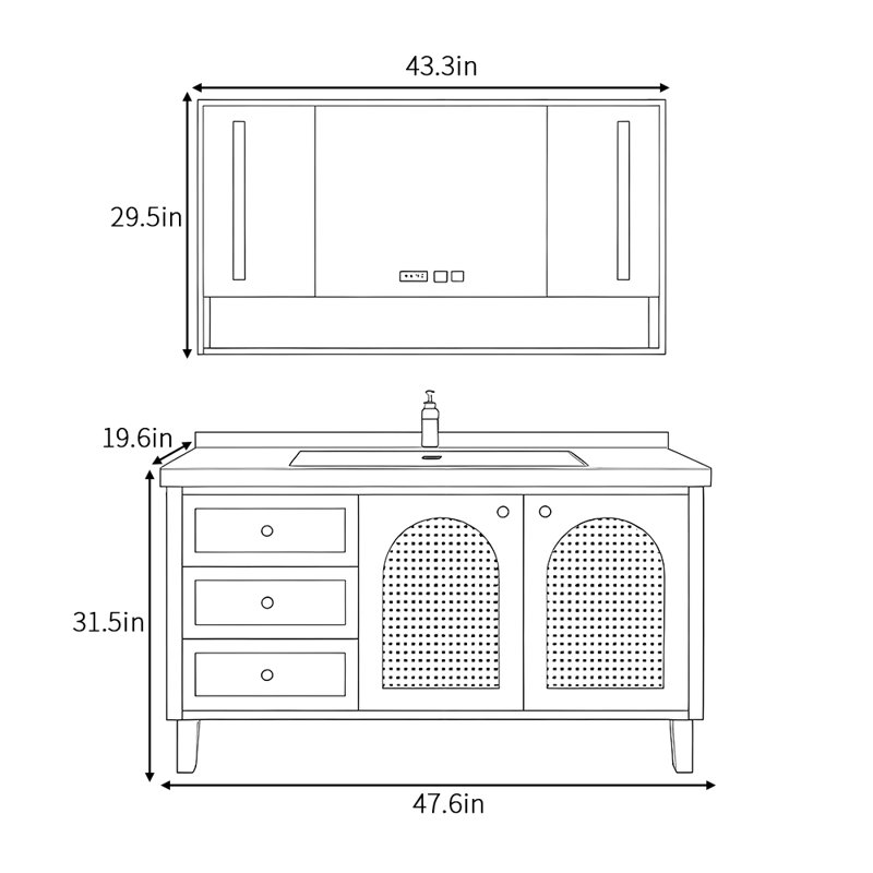 Simple retro light luxury bathroom cabinet, Brown