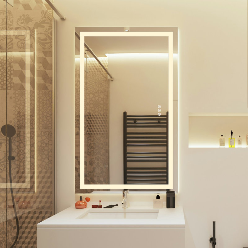 LED Bathroom Vanity Mirror 3 Color Dimmable Anti Fog LED Bathroom Mirror Frontlit & Backlit LED Wall Mirror, 40" x 24"