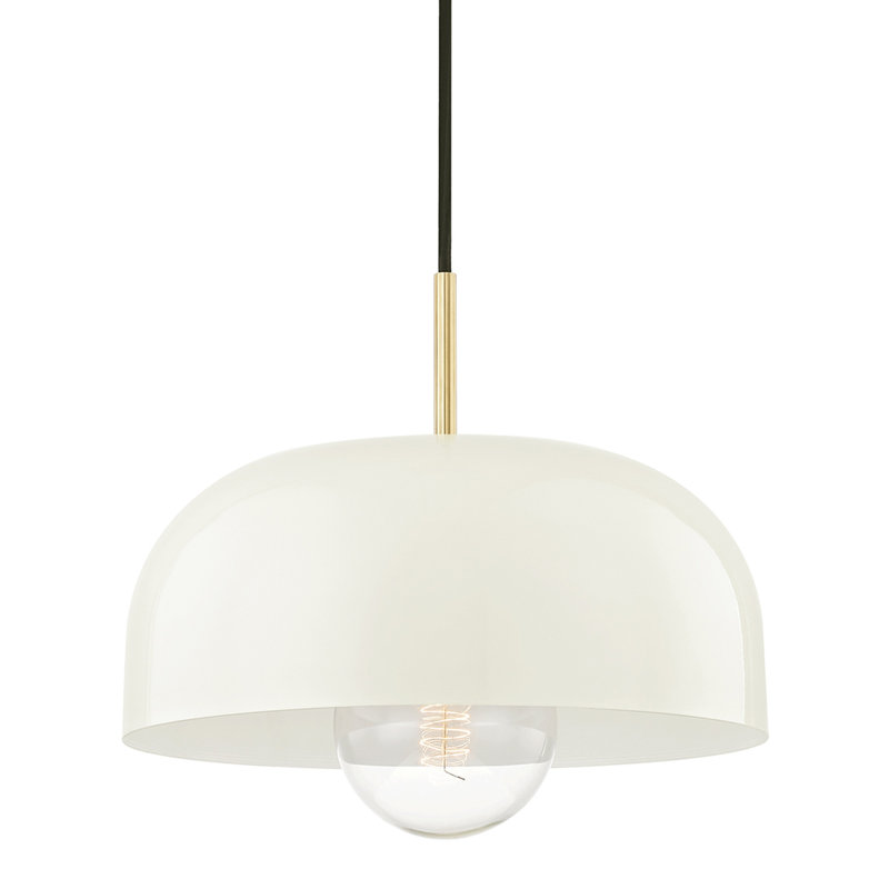 Avery 1 Light Pendant, Cream, Aged Brass, 5.75" H x 14" W x 14" D
