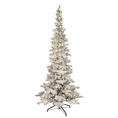 7.5' H White/Green Realistic Artificial Pine Flocked/Frosted Christmas Tree with 400 Lights LED -  The Holiday Aisle®, 7B1719A412F542A2B1B5611F81144148