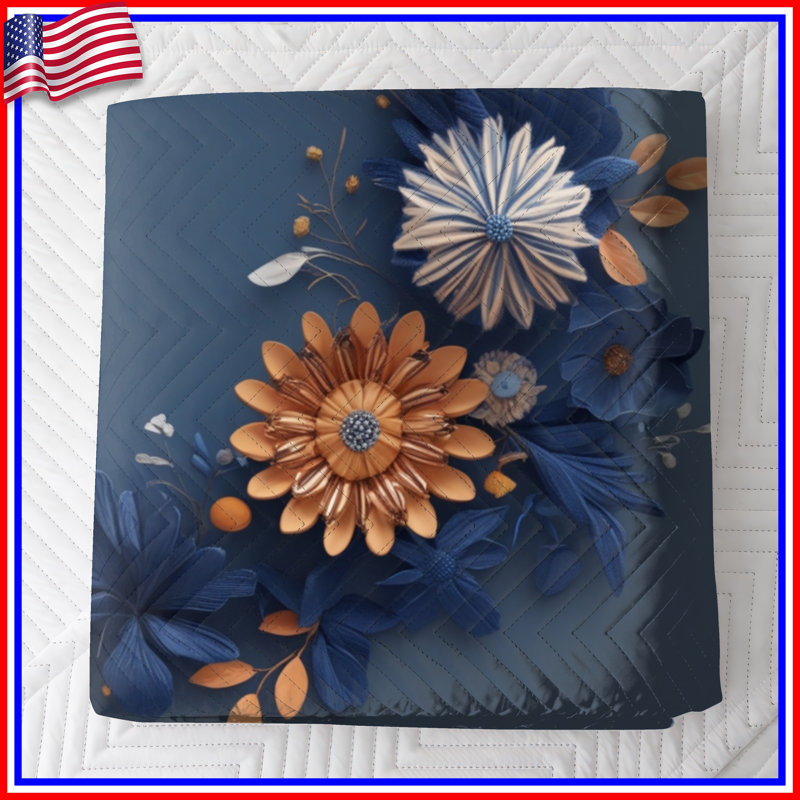 Couvre-lit matelassé à couronne florale bleu orange toutes tailles, Très grand lit