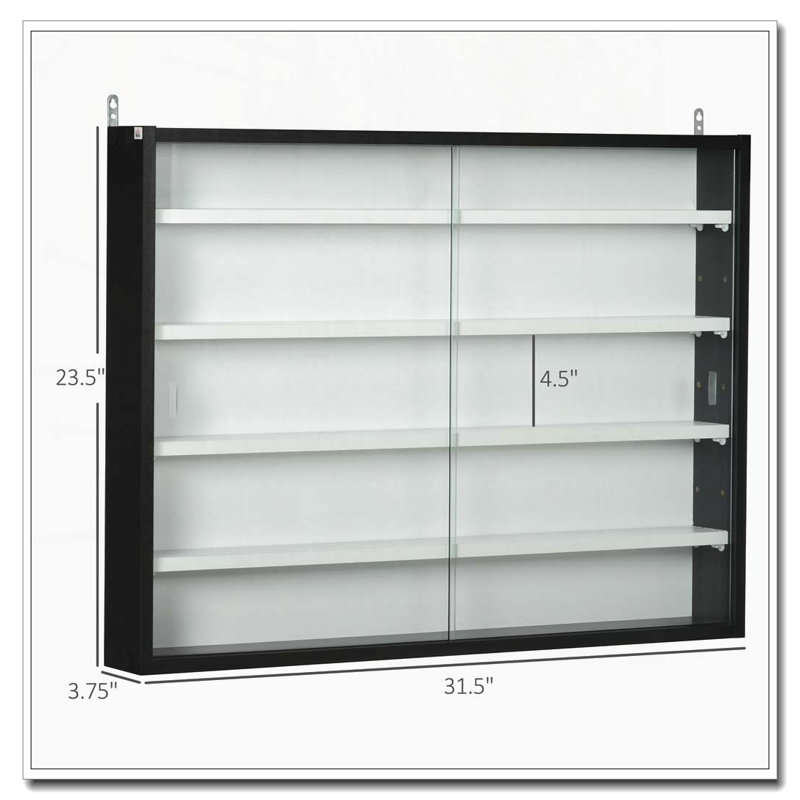 Vitrine à 5 niveaux avec tablettes réglables, Blanc/Noir