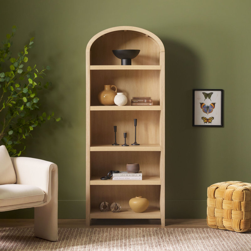 Sitarski 76" H x 30" W Curved Arch 5-Shelf Bookcase, Coastal Oak