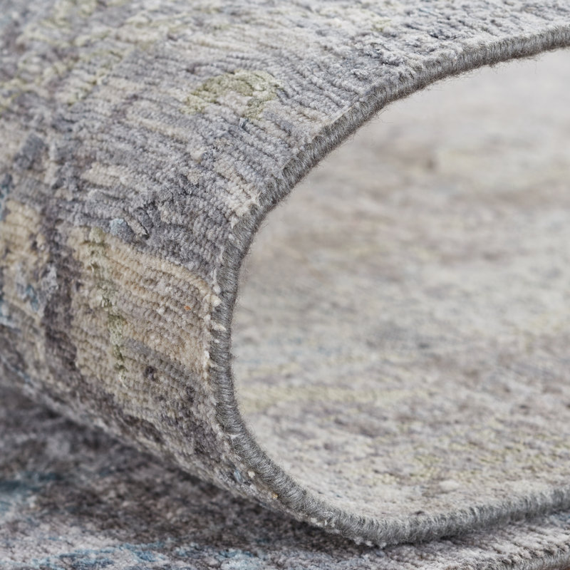 Hand Knotted Abstract Area Rug in Gray, Rectangle 12' x 15'