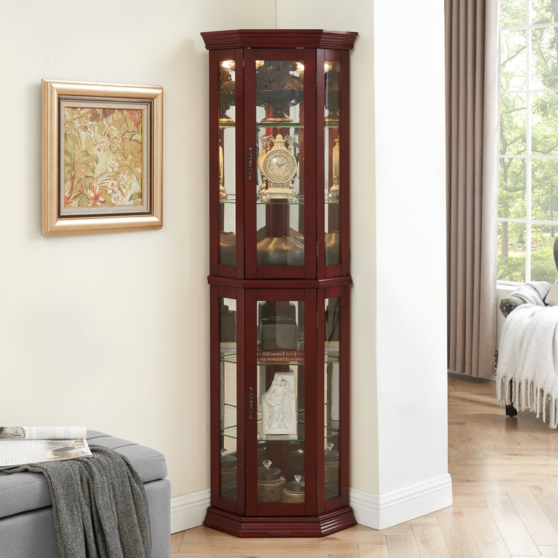 Vitrine à tablette réglable, cerise, lumières, armoire à dossier en miroir avec dossier, unité, Cerisier