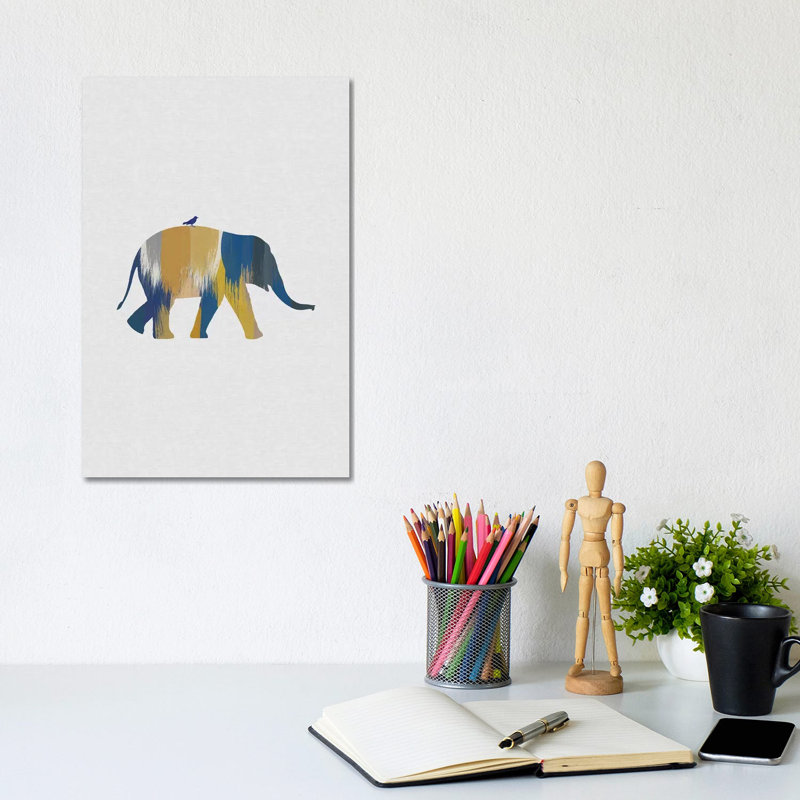 Elephant Blue And Yellow by Orara Studio - Wrapped Canvas Gallery-Wrapped Canvas Giclée, 20.32 cm H x 30.48 cm W